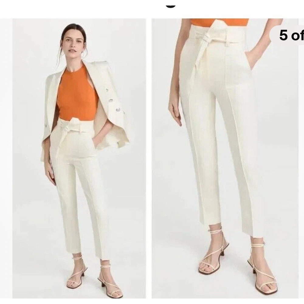 Veronica Beard Pants 4 Beige High Rise Ankle Tie Belt Career Casual Trousers
